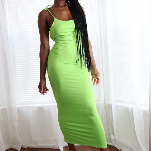 Lime Green Midi Backless Bodycon Adjustable Straps Dress - Picture 1 of 5
